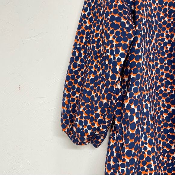 Ann Taylor Blue & Orange Spotted Peasant Boho Blouse Womens S Buttons 3/4 Sleeve - Picture 2 of 8